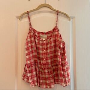 Current/Elliott Plaid Linen Cotton Cami Top | Button Front | Peplum | Size 3/L